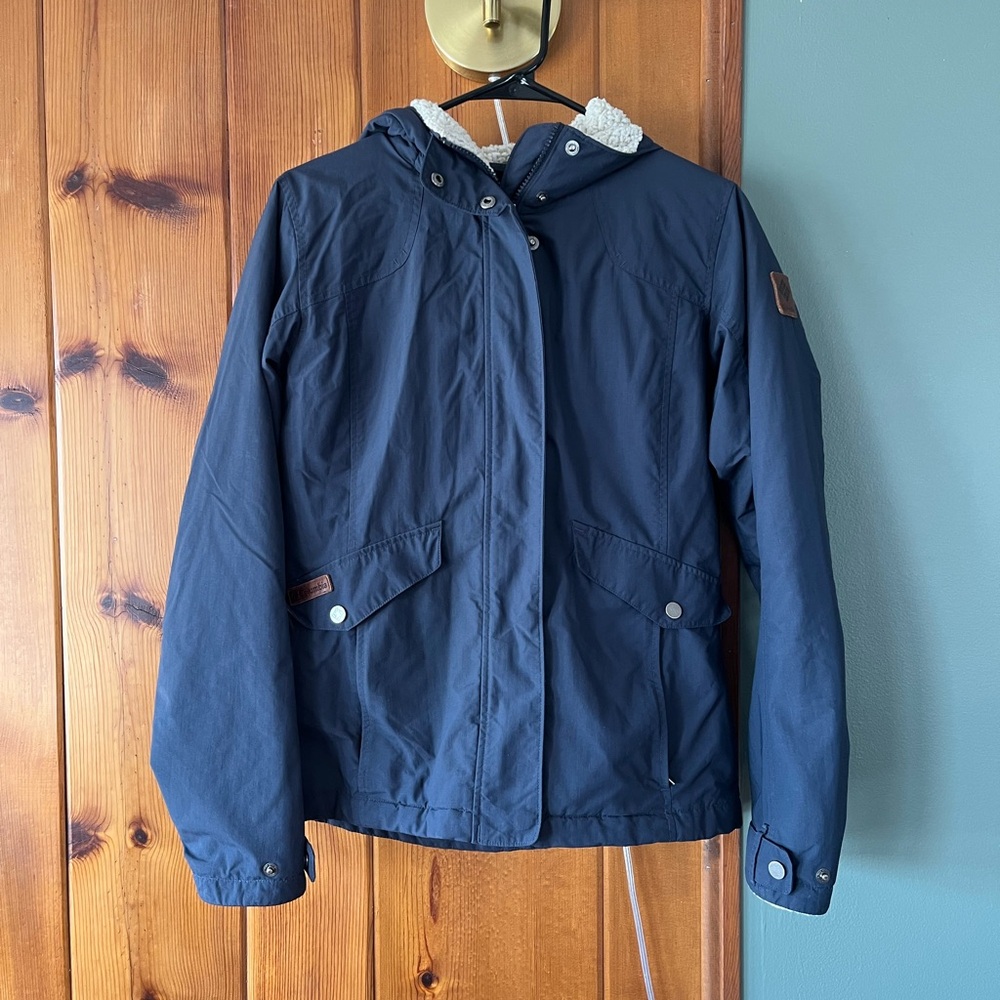 Columbia Navy Blue Faux Fur Lined Hood Winter Jacket- Size Small